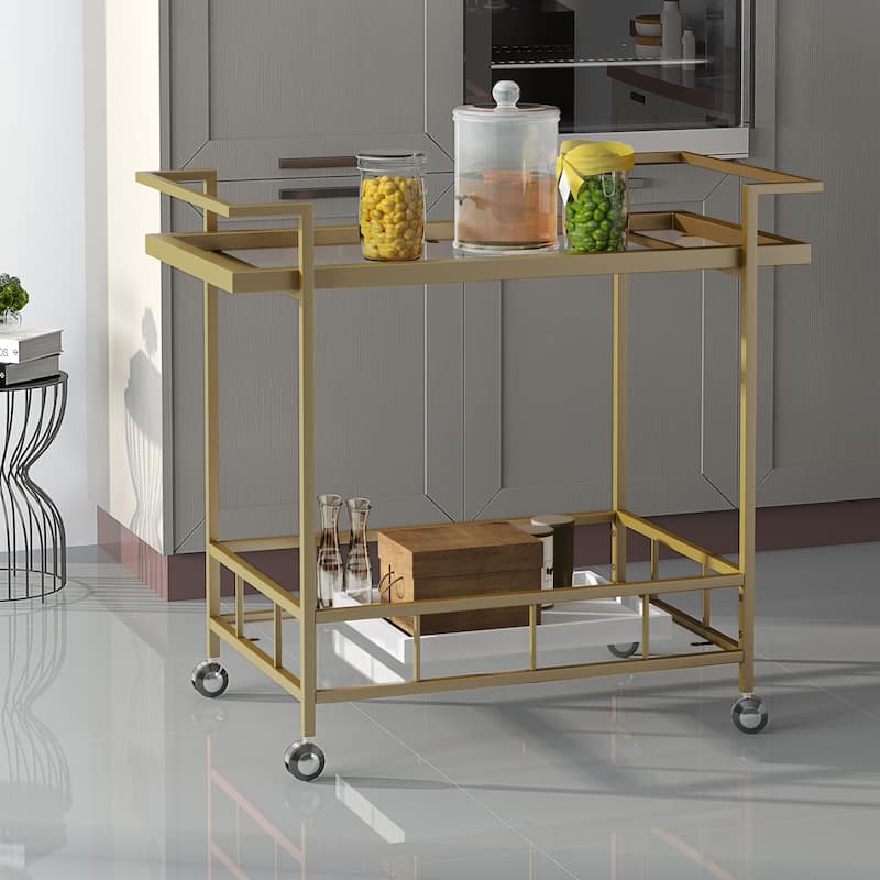 Ambrose Industrial Glass Bar Cart with Shelves by Christopher Knight Home