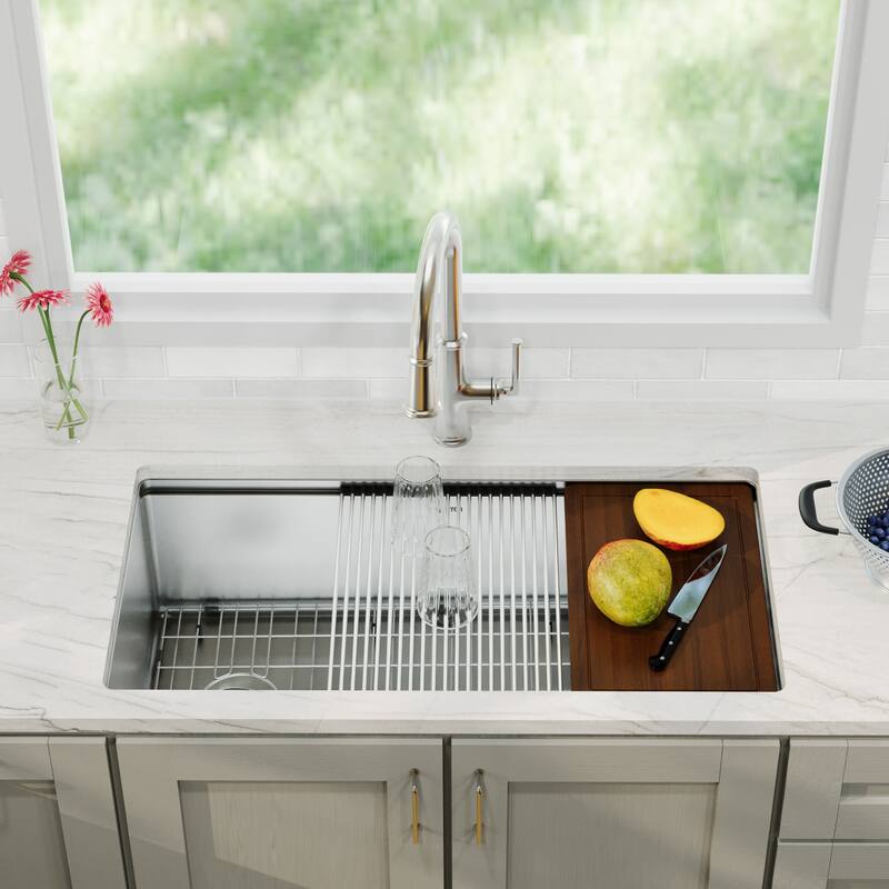 Karran Elite WS-38-PK1 Undermount 36" Single Bowl Stainless Steel Workstation Kitchen Sink