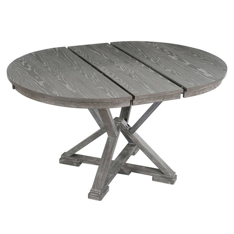 5-Piece Retro Functional Dining Table Set Extendable Round Table and 4 Upholstered Chairs for Dining Room and Living Room