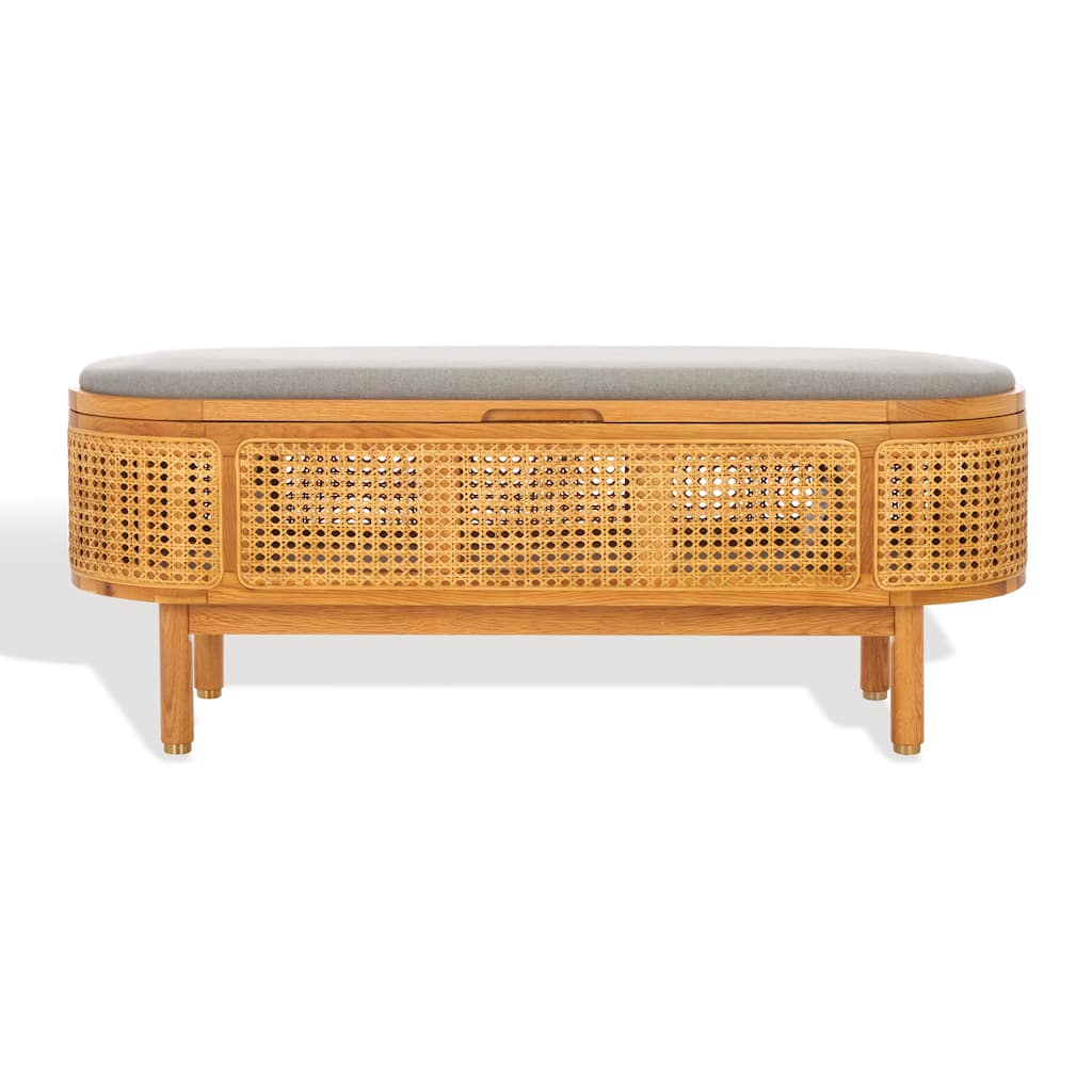 SAFAVIEH Couture Antjelina Grey Cane & Wood Storage Bench - 47" W x 15" D x 19" H - 47Wx15Dx19H