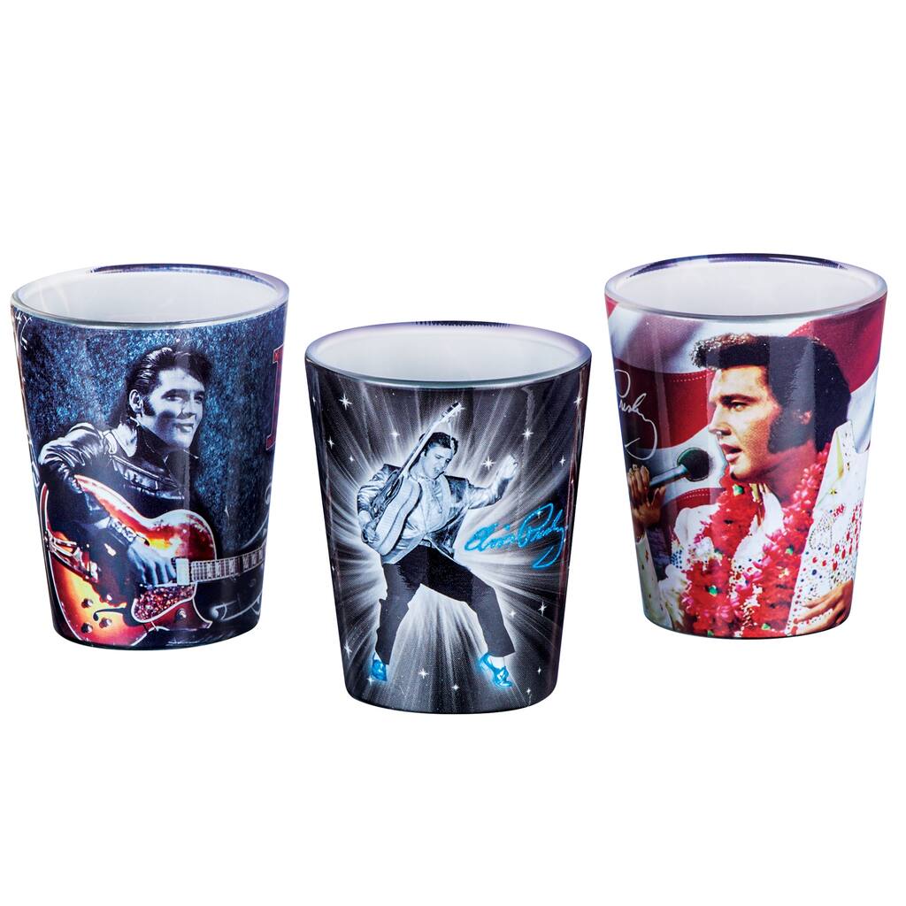 Elvis 3-Piece Embossed Shot Glass Set - 1.8 x 2.2 x 1.8
