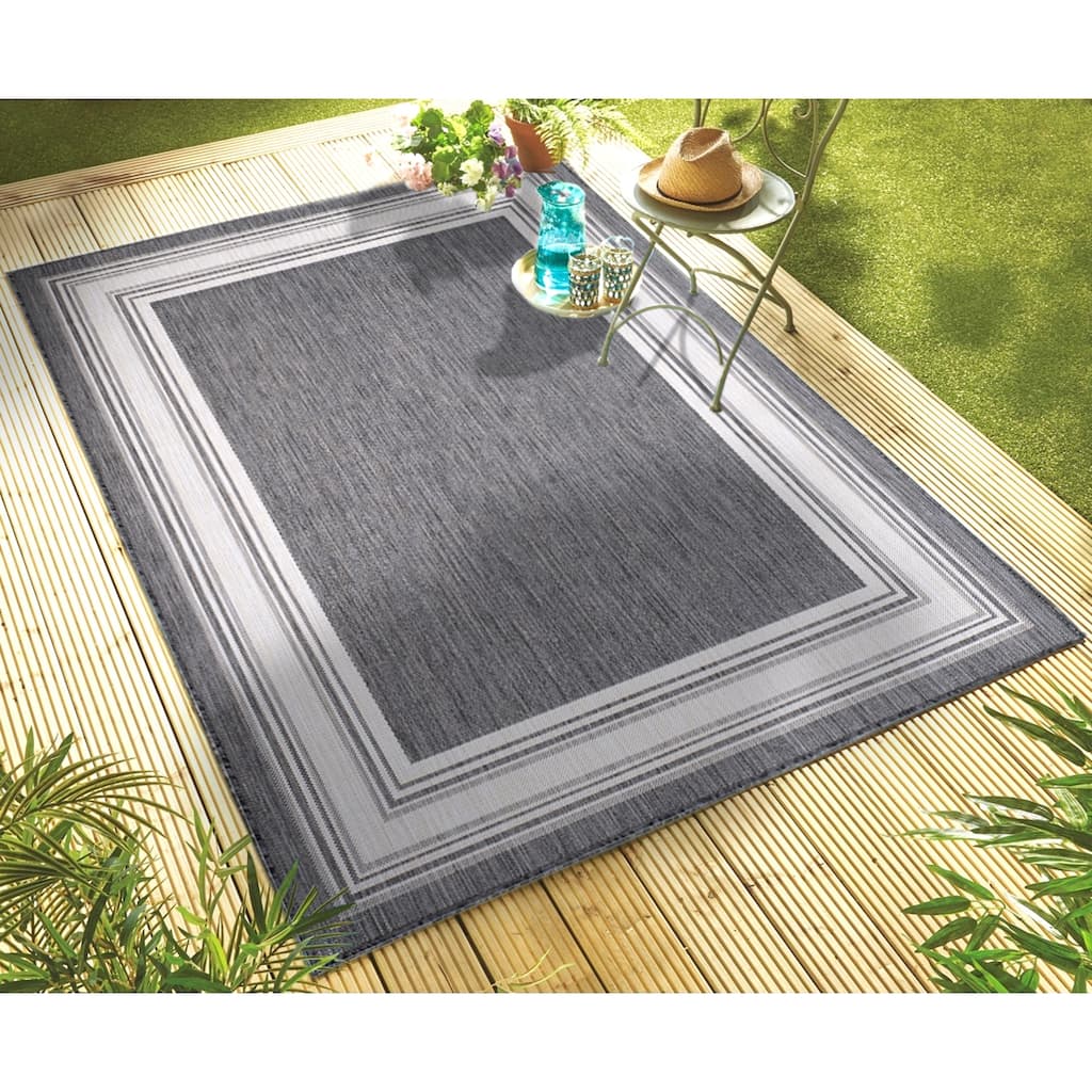 Sevita Framing Striped Bordered Indoor Outdoor Rug