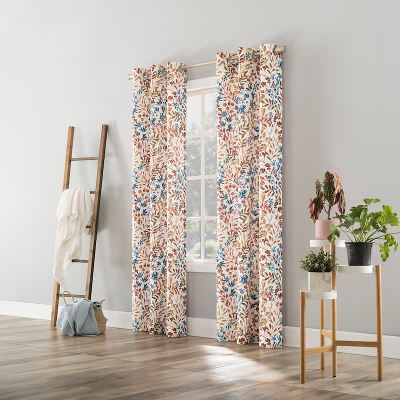 No. 918 Amelie Botanical Print Room Darkening Grommet Curtain Panel, Single Panel