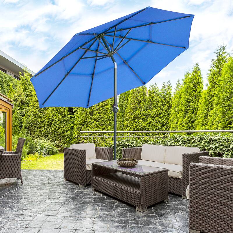 9FT 3 Tiers Patio Umbrella Outdoor Market Umbrella with Crank, Push Button Tilt for Deck, Backyard and Lawn