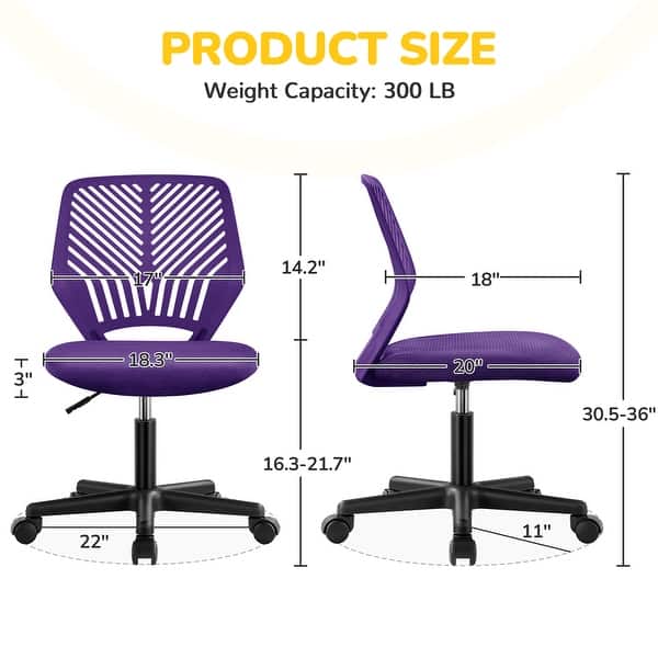 dimension image slide 2 of 5, Yaheetech Adjustable Armless Office Chair Swivel Computer Study Chair