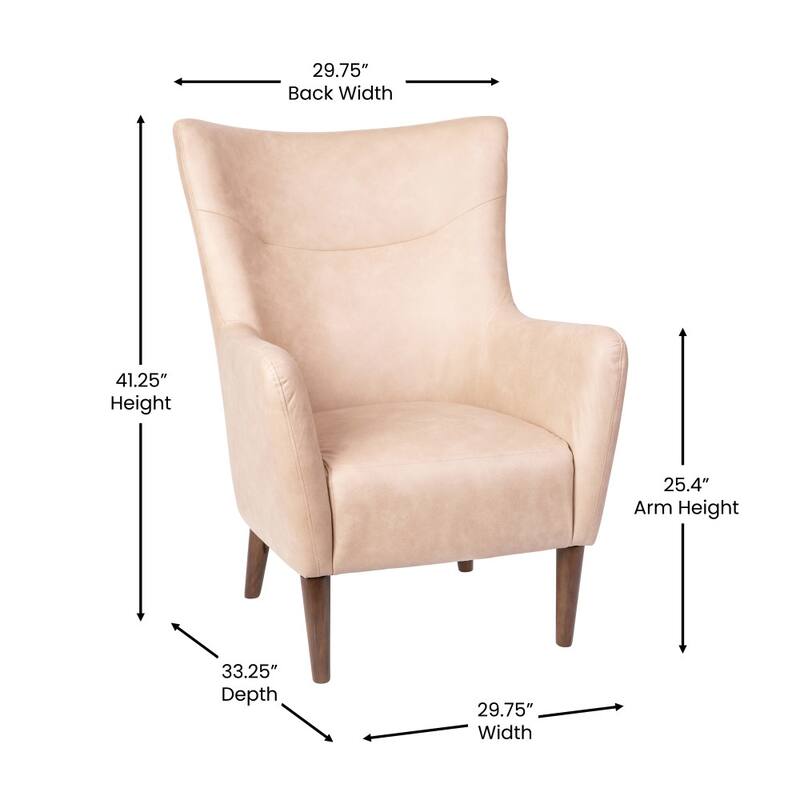 Commercial Upholstered Wingback Accent Chair with Wooden Frame and Legs - 33.25"D x 29.75"W x 41.25"H