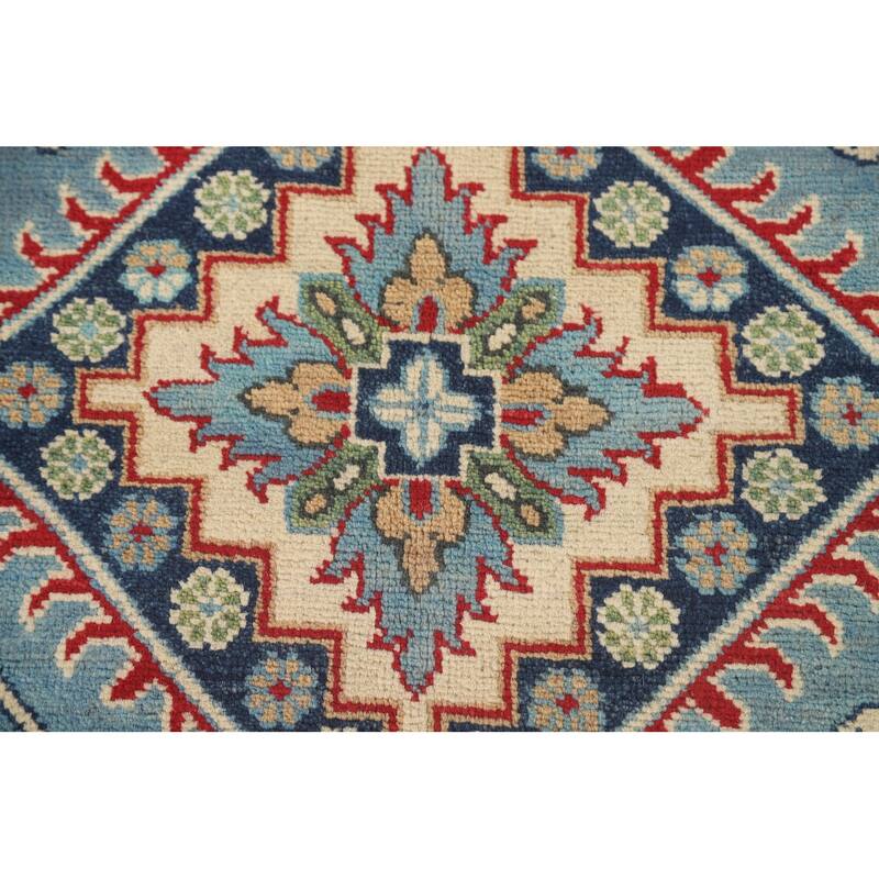 Light Blue Kazak Area Rug Handmade Oriental Wool Carpet - 6'8" x 9'10"