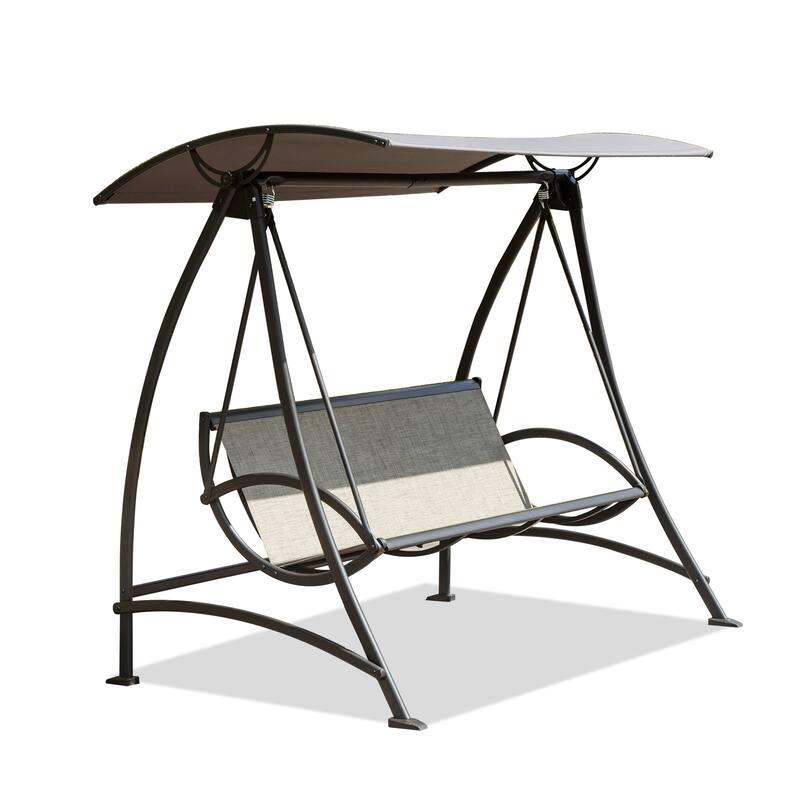 GDFStudio - Bella Outdoor Adjustable Patio Swing Chair with Steel Frame and Canopy - Canopy - Dark Brown+3-Seat