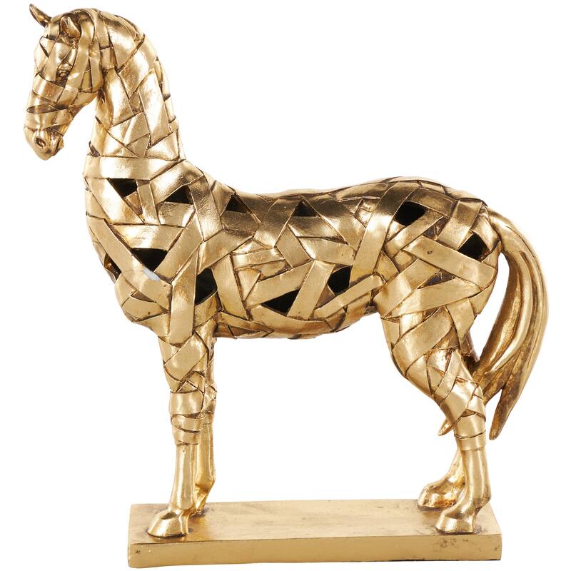 Gold Resin Wrapped Horse Decorative Sculpture with Rectangle Base - Gold
