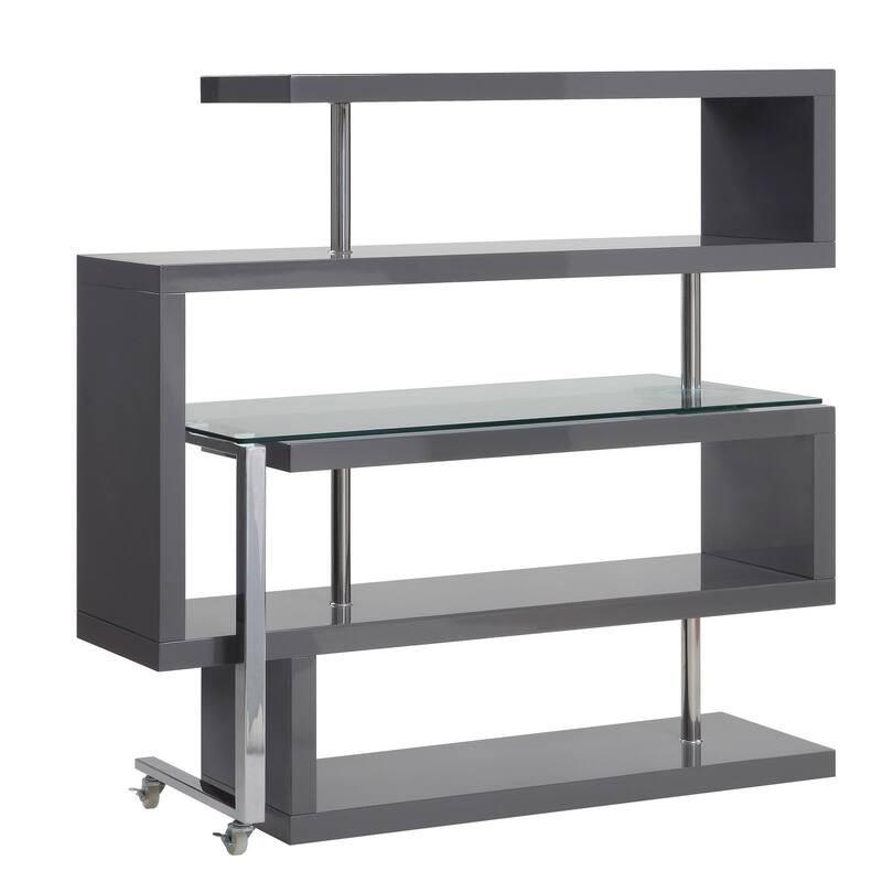Writing Desk with 4 Swivel Etagere Shelf and Casters, Gray