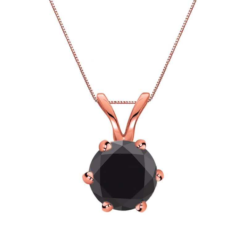 Auriya 14k Gold 1ctw Solitaire Black Diamond Necklace 6-Prong - Rose
