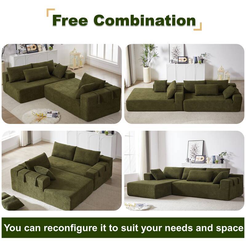 108" Chenille Modular L-Shaped Sectional Sofa with 6 Pillows, Reversible Chaise