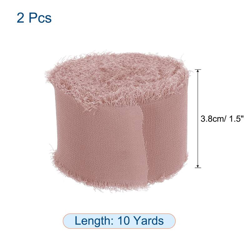 Chiffon Ribbon 1.5" x 10 Yard, Handmade Fringe Ribbon, 2pcs - Light Pink