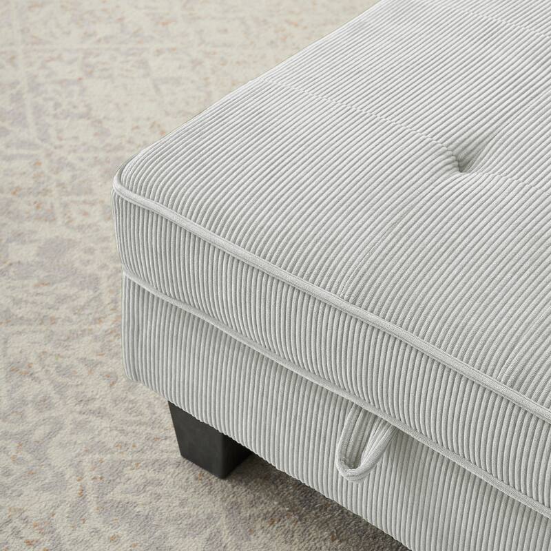 Gray+Beige Tufted Chaise Lounge Chair with Storage