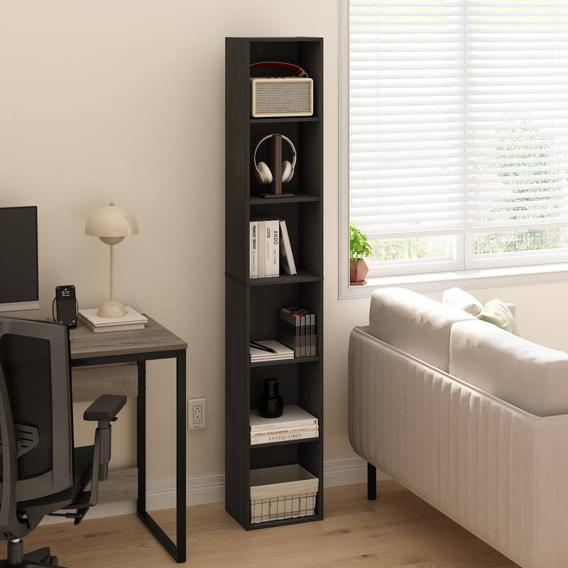 70.87 in. Tall Blackwood Wood 6-Shelf Bookcase