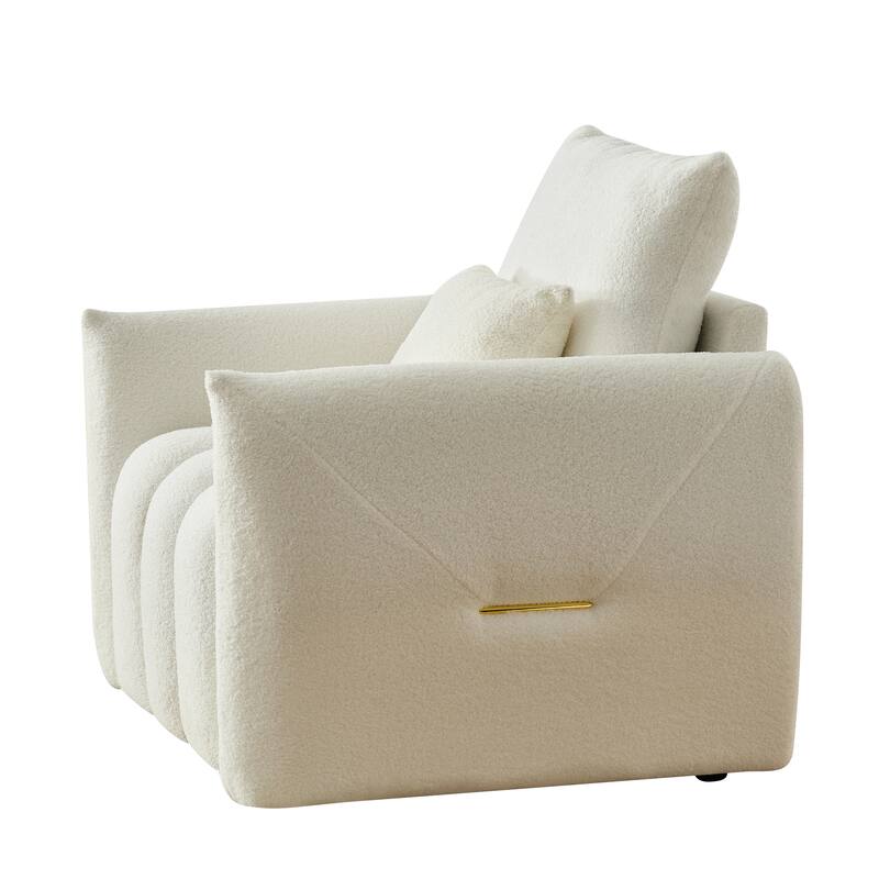 38.1" Off White Teddy Fabric Sofa for Apartment, Office and Living Room