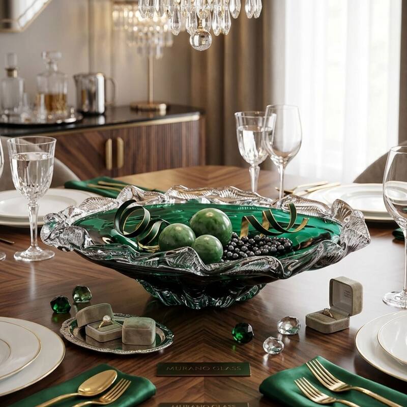 Aria Home Cascade Petal Platter Scalloped Edge Glass Decorative Bowl