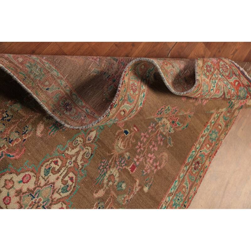 Brown Floral Mahal Persian Runner Rug Handmade Wool Carpet - 3'4"x 10'11"