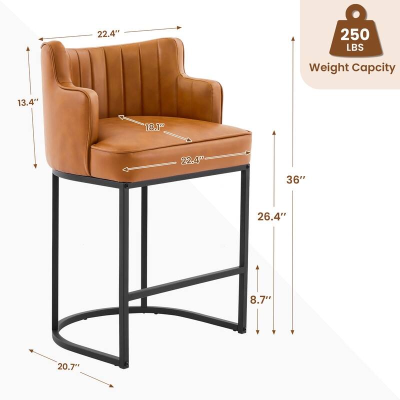 2-Piece Bar Stools with PU Ring Back & Cushioned Seat