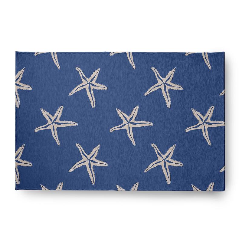 Starfish Beach Style Chenille Area Rug - Nautical Navy - 4' x 6'