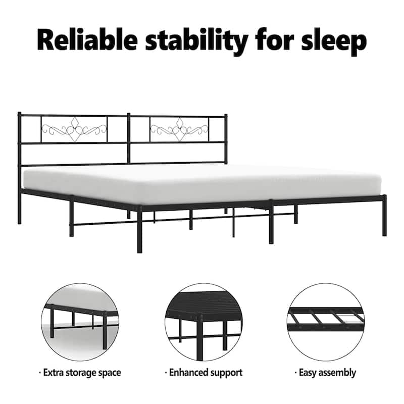 vidaXL 12 Inches Black California King Metal Bed Frame No Mattress - 86.2" x 73.6" x 35.4"
