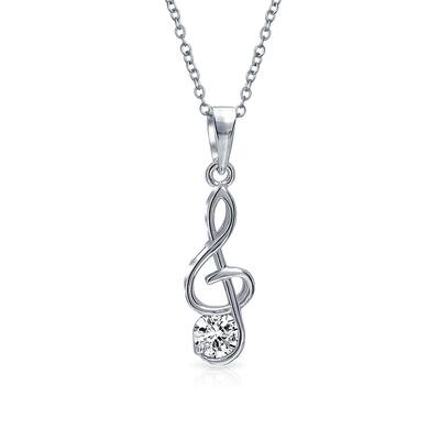 Music Teacher Student Treble Clef Pendant Necklace Sterling Silver