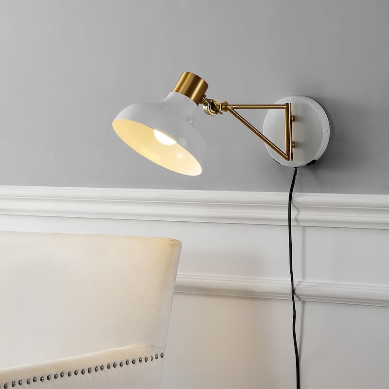 Lisa Swing Arm 1-Light Modern Midcentury Iron USB Charging Port LED Sconce, by JONATHAN Y