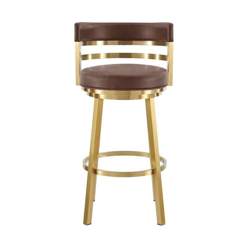 Coffee Faux Leather Counter Chair with Gold Legs, Swivel Seat and Low Back - 21” x 20” x 35” (D x W x H)