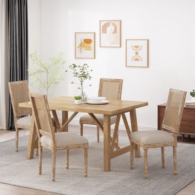 Regina Wood and Cane Upholstered Dining Chair (Set of 4) by Christopher Knight Home