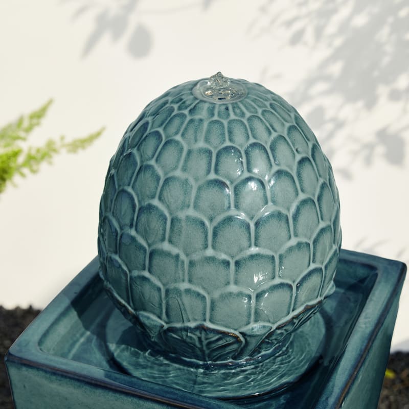 36"H Oversized Artichoke Pedestal LED Ceramic Fountain by Glitzhome