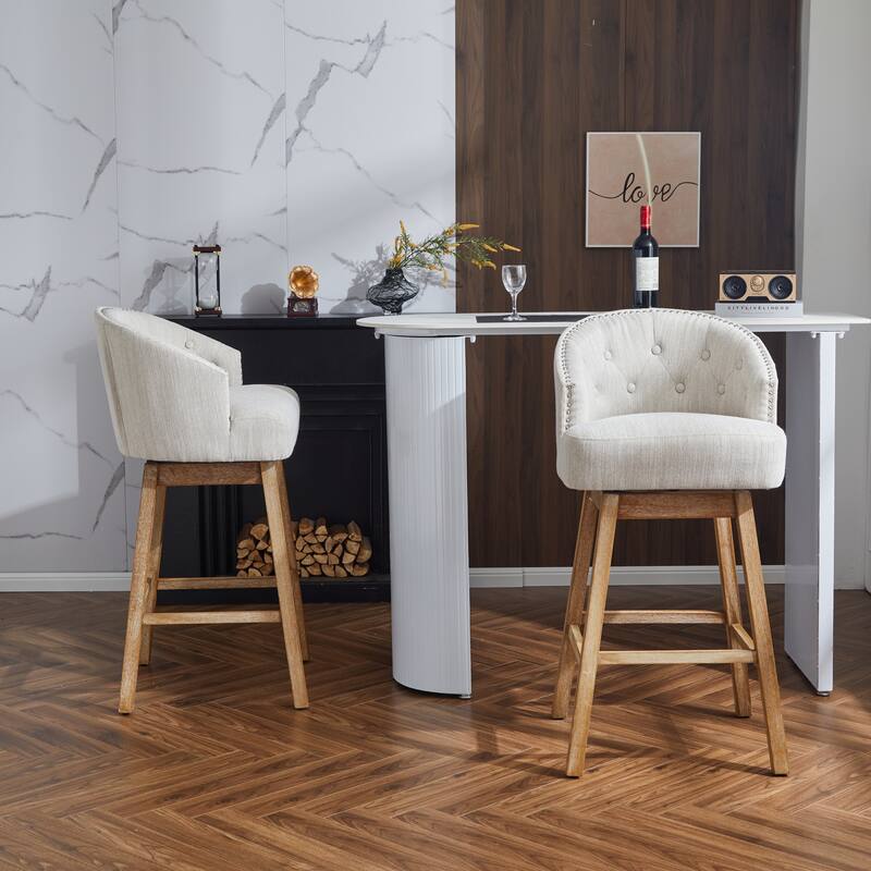 Roomfitters 33.25" Swivel Upholstered Counter Stools, Set of 2 Armless Bar Chairs with Rubberwood Frame and Footrest