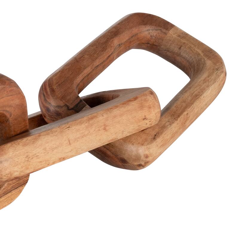 17" Wooden Chain Sculpture Decor Contemporary Rustic Brown Home or Office Table Decor Decorative Chain Statue For