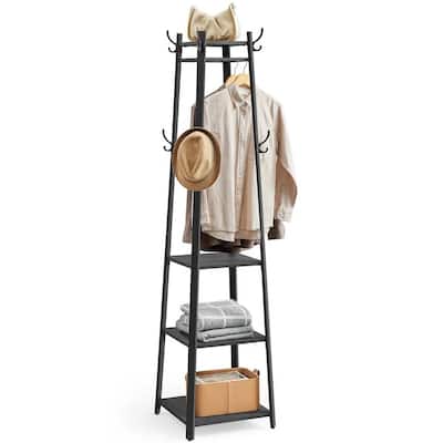 Modern Farmhouse Coat Rack with 3 Rustic Wood Shelves and 8 Hooks for Entryway Storage - 70.9'' H x 16.9'' W x 16.9'' D
