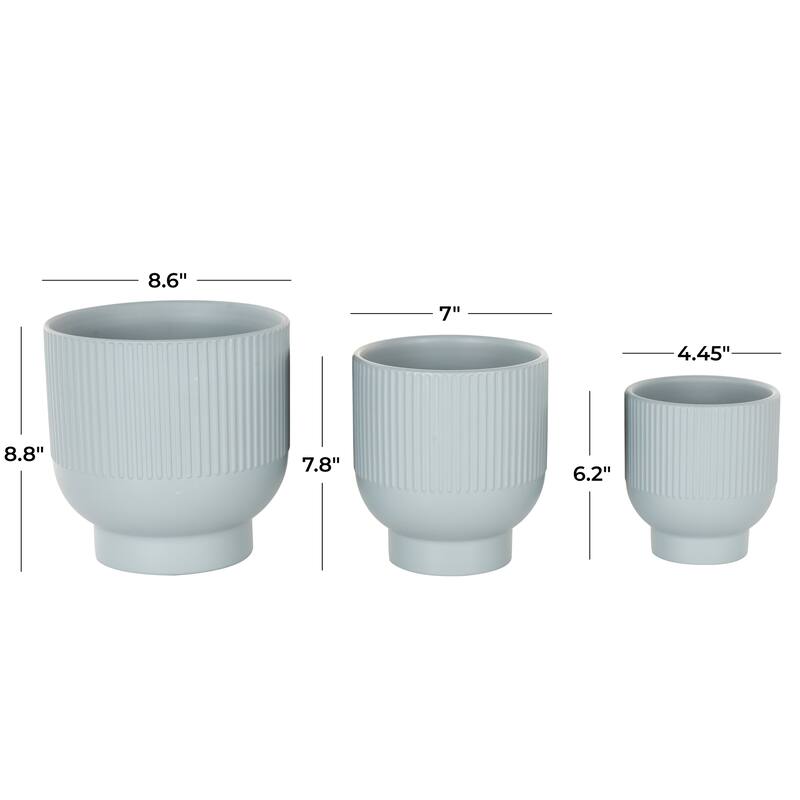 Black, Light Blue or White Ceramic Speckled Planter with Linear Grooves and Tapered Bases (Set of 3)