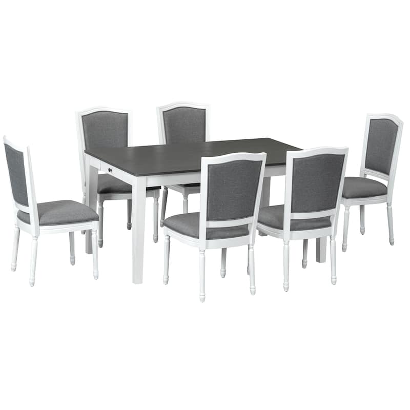 78.1'' Extendable Wood Dining Table Set with Removable Leaf and 6 Upholstered Dining Chairs