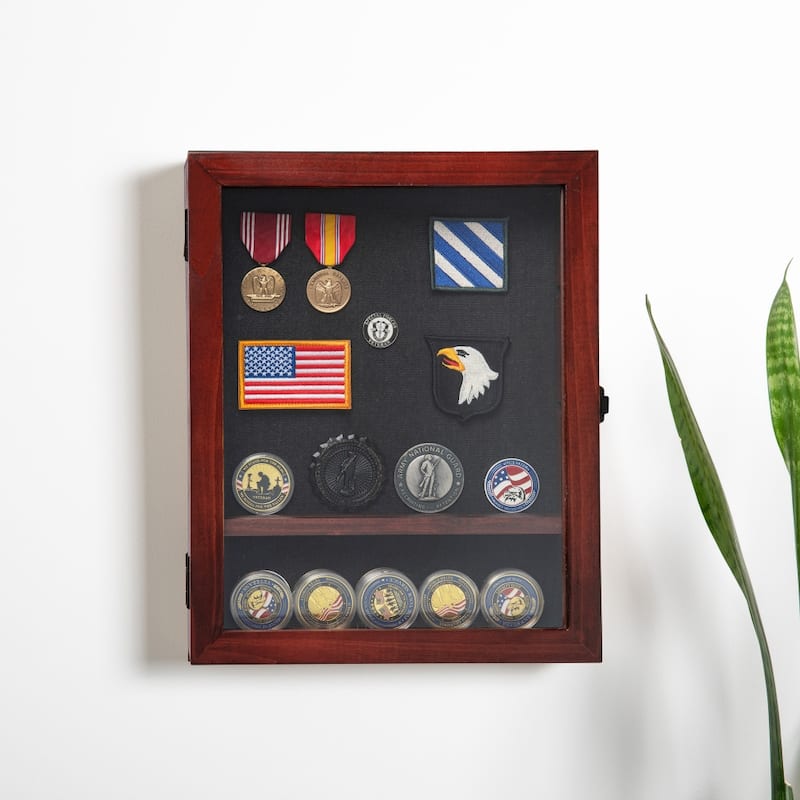 Wooden Medals Display Case with Removable Shelves