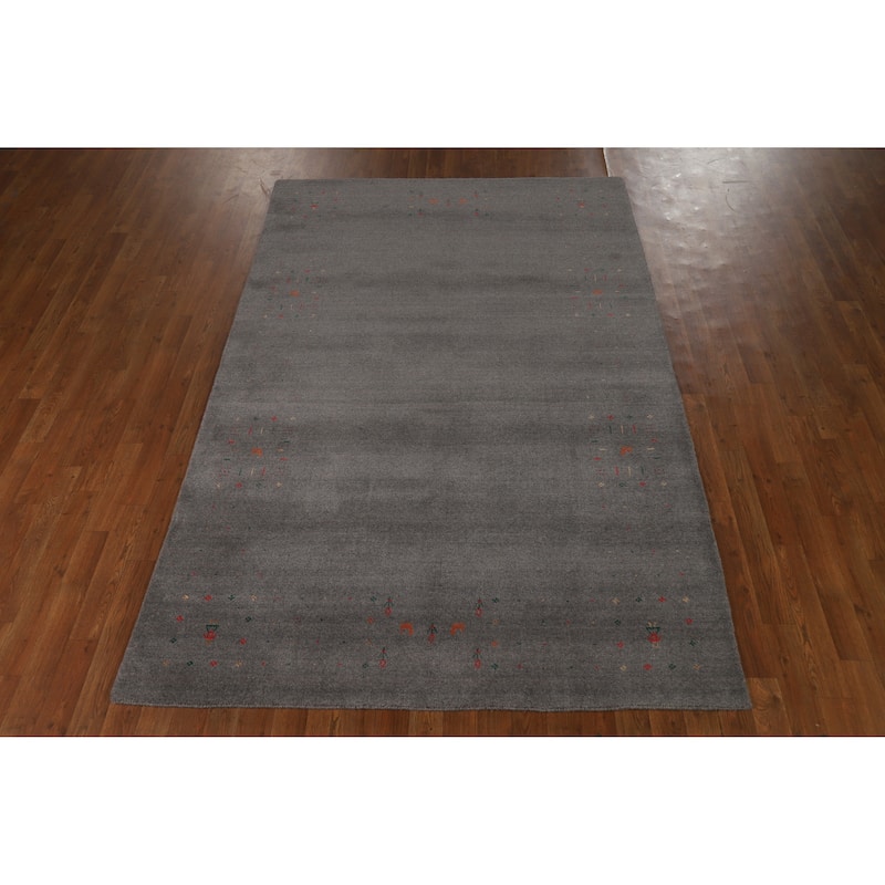 Hand Knotted Oriental 100% Wool Carpet Tribal Tribal Greys & Charcoal Gabbeh Area Rug - 8' 2'' X 5' 2''