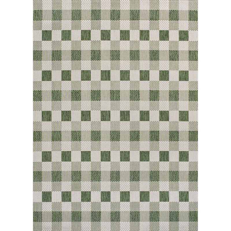 JONATHAN Y Biot Traditional Geometric Bold Gingham Black/Cream Indoor/Outdoor Area Rug - 3 X 5 - Green/Cream