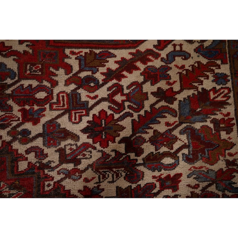 Geometric Heriz Vintage Persian Area Rug Hand-Knotted Wool Carpet - 10'4" x 12'9"