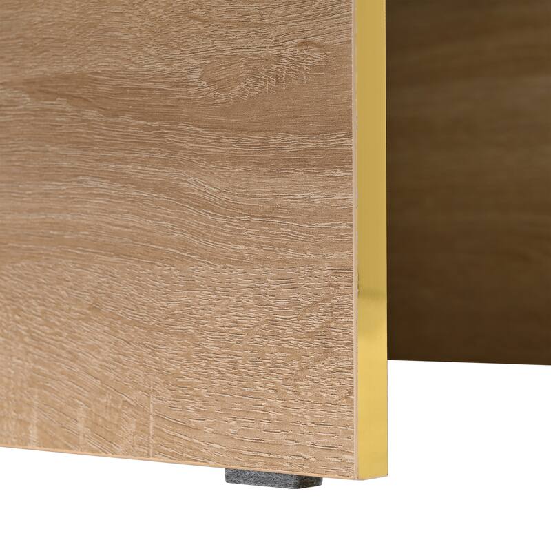 47.2" High Glossy Coffee Table with 2 Drawers and Golden Wood Grain Legs