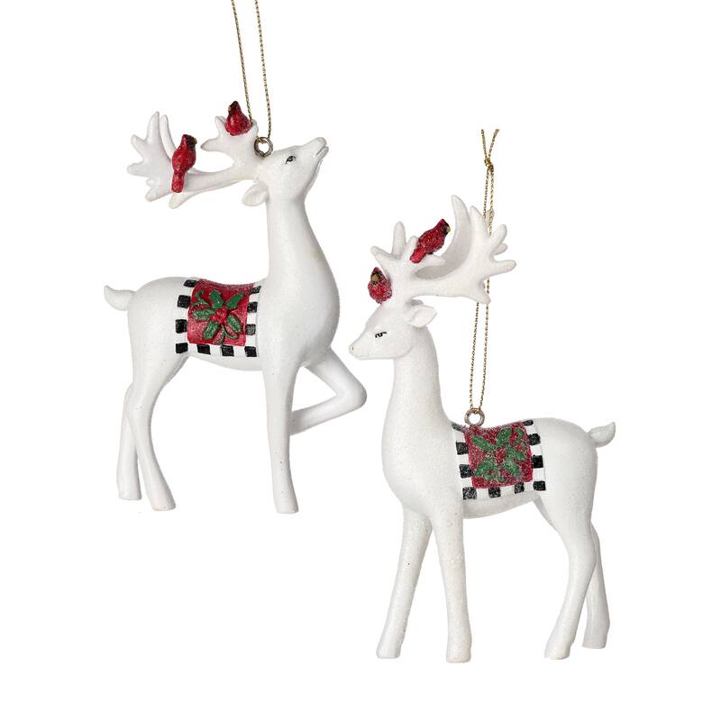 5.5" Resin Deer With Check Ornament Set of 2
