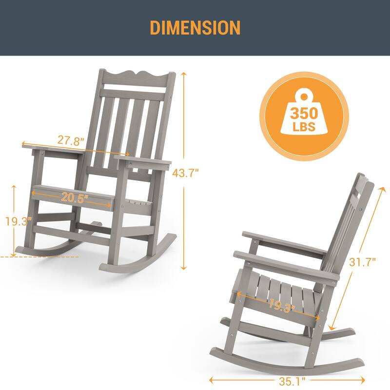 LIVOOSUN Patio Adirondack Chair Outdoor Plastic Rocking Chair Set of 2