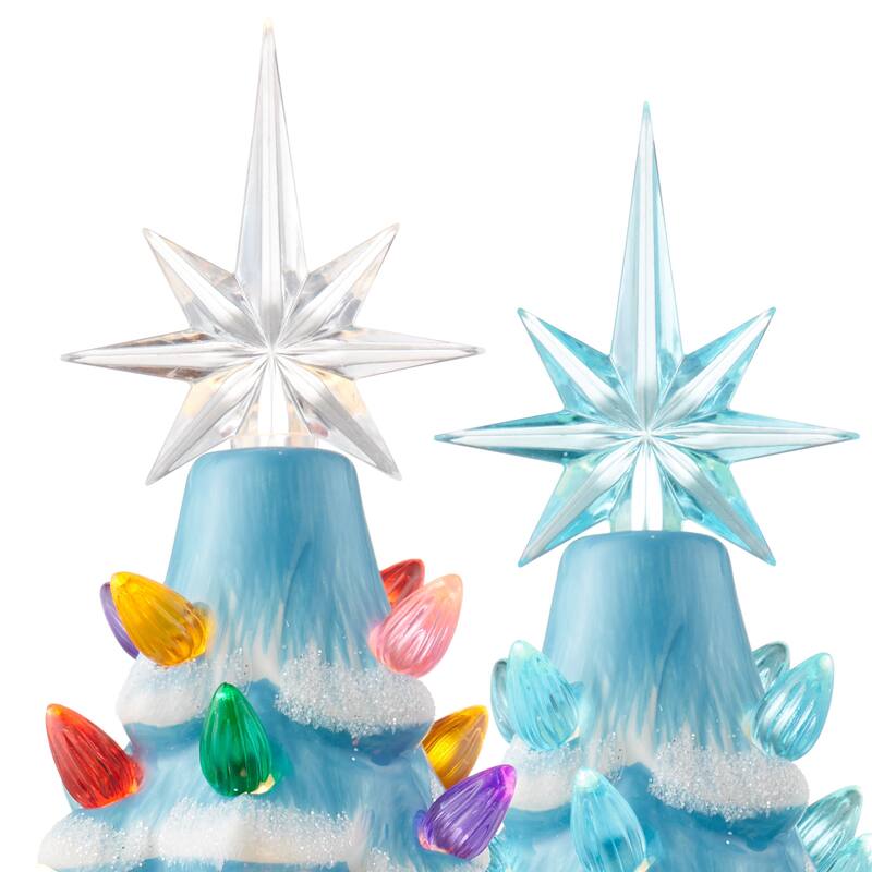 12in Hand Painted Ceramic Christmas Tree PreLit Tree with Star