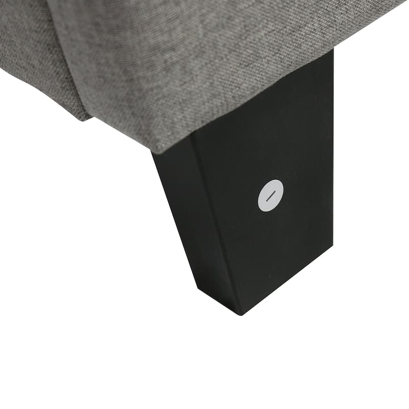 Grey Full Platform Bed in Upholstered Finish with Tufted Headboard and Strong Wood Slat Support
