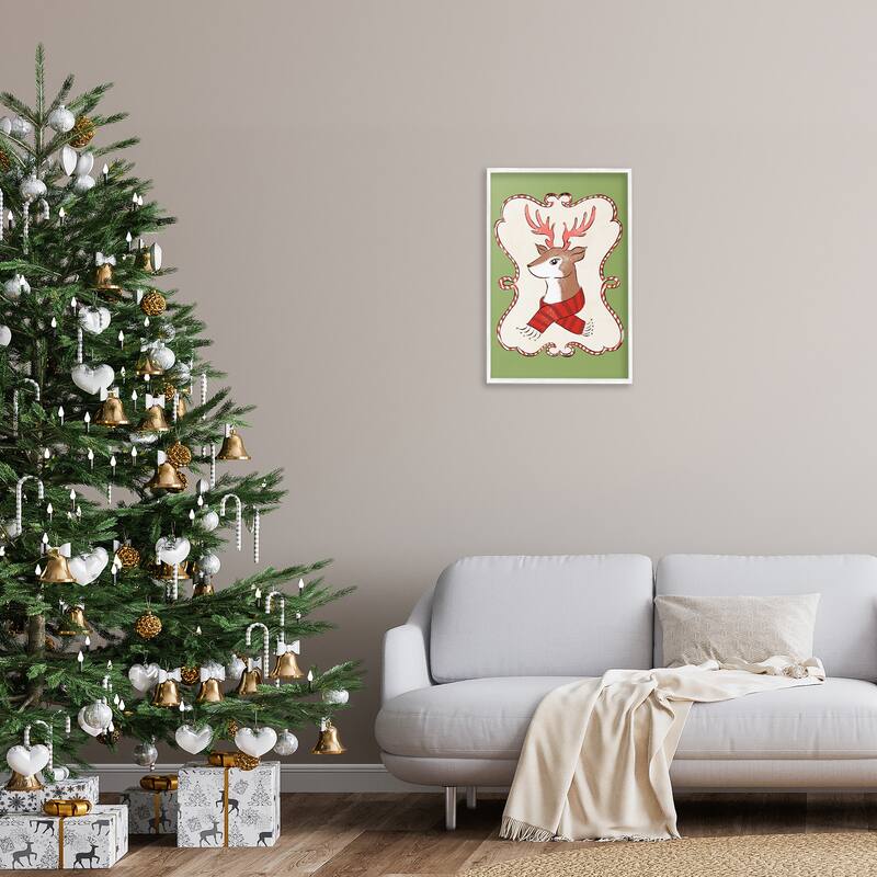 Stupell Festive Winter Deer in Scarf Framed Giclee Art Design By Hannah Moren