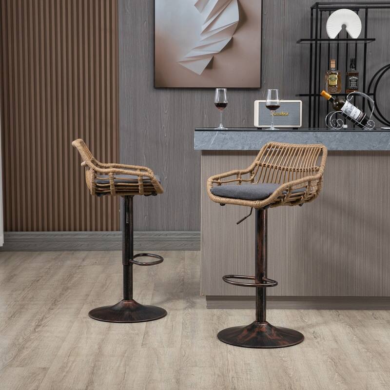 Modern Swivel Bar Stools Set of 2 Adjustable Counter Height Chairs with Footrest for Kitchen, Dining Room