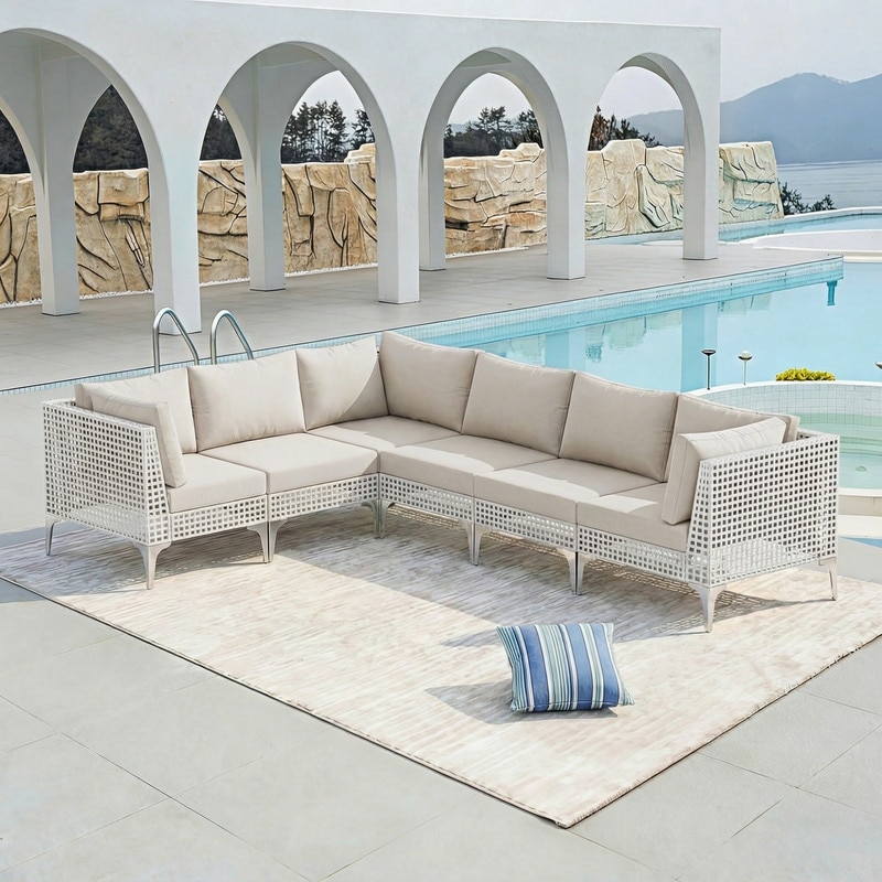 FINCATI Outdoor Wicker Modular Sectional Conversation Set with Cushions, Modern Patio Furniture Set