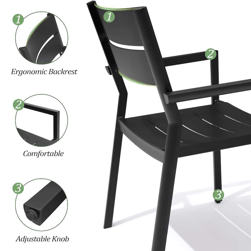 11PC Patio Outdoor Dining Set All-Aluminum Umbrella Hole Table with Aluminum Stackable Chairs