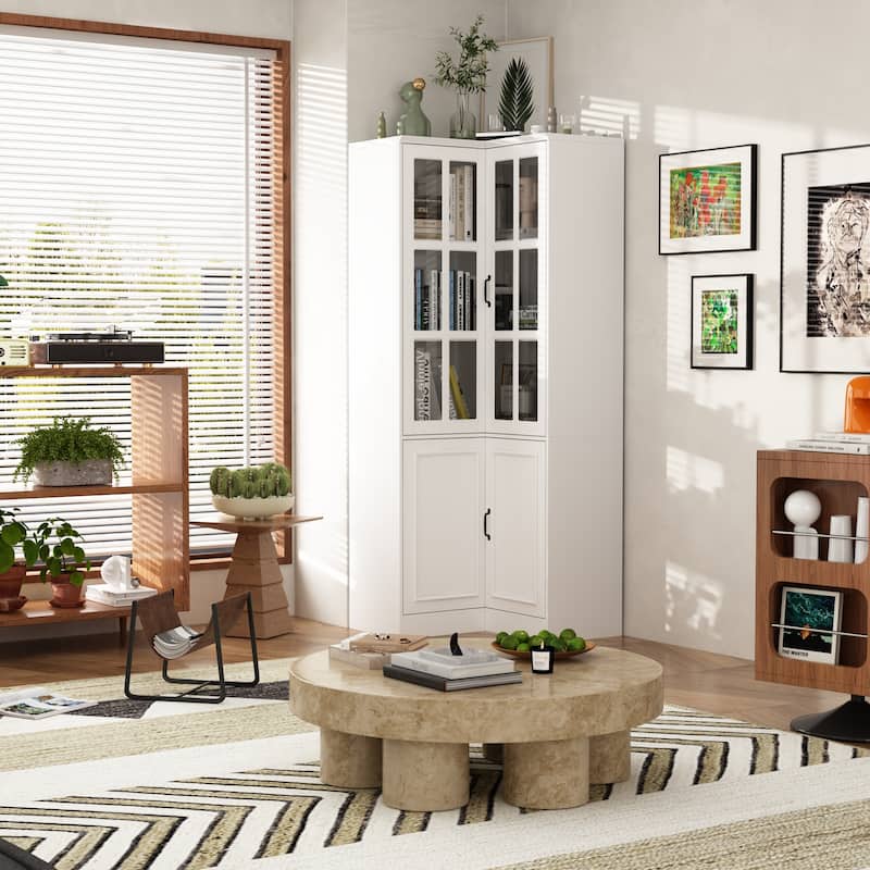 White 4-Door Croner Cabinet with 5 Shelves, Bookshelf