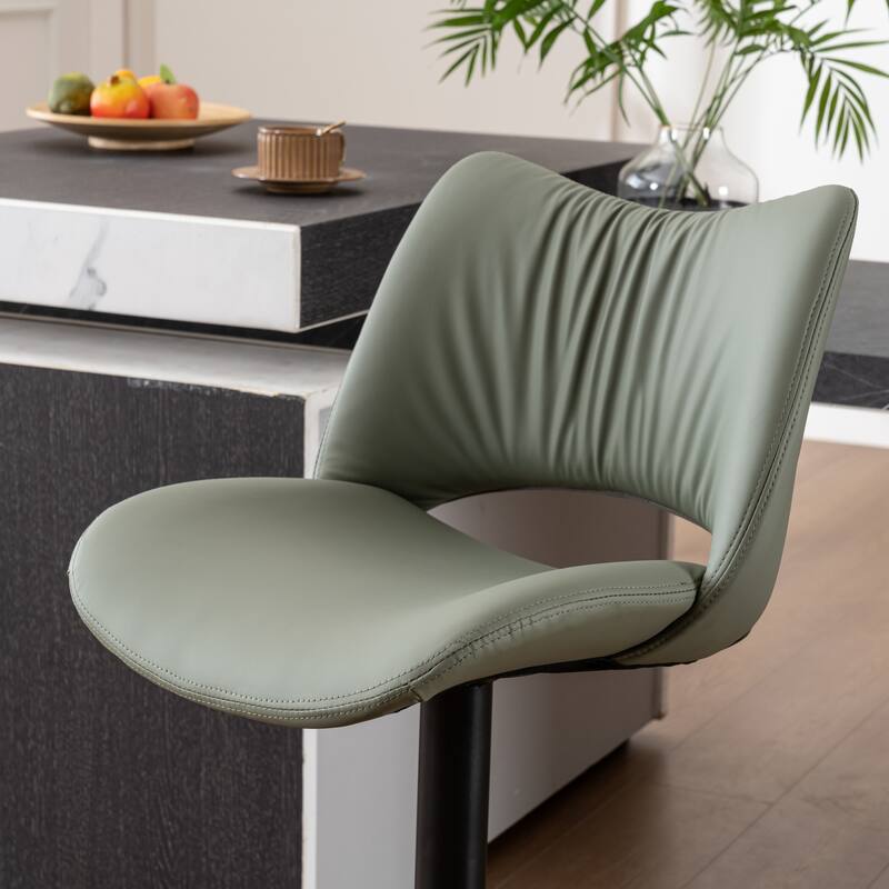 Faux Leather Upholstered Bar stools Set of 2 with Metal Footrest